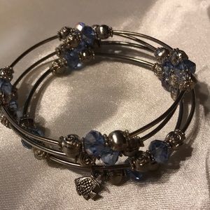 Wrap memory wire; light blue beads; silver fish